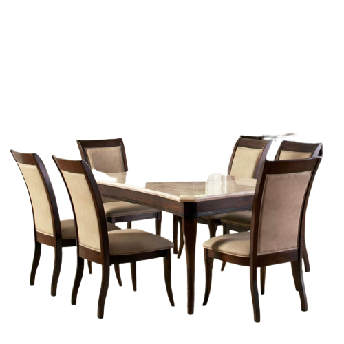 6 Chair Mehgony Wooden Marble Dining Table 5ft*3ft.