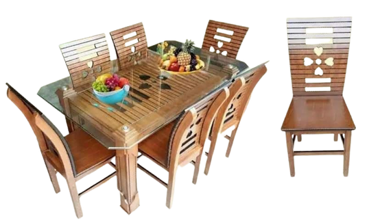 Glass Top Dining Table.MDF Dining Table.6 Chair Wooden Dining table