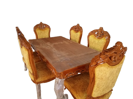 6 Chair Mahogany Wooden  Victoria Designed Marble Top Dining Table