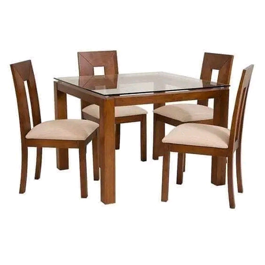 Glass Top MDF 4 Chair Dining Table. Wooden Dining table