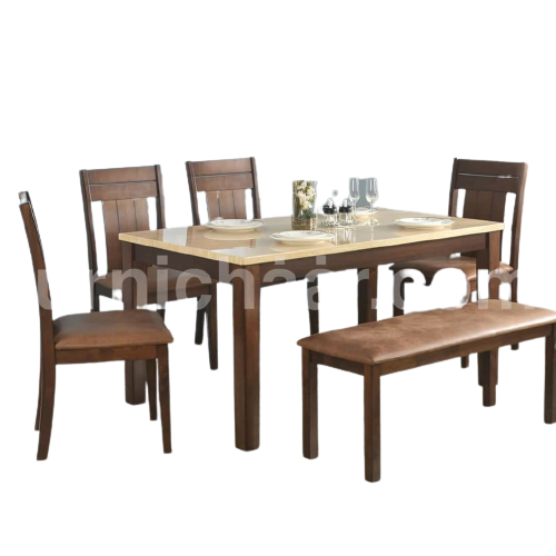 Mehgony Wooden 4 Chair+1 Banch  Marble Dining Table 5ft*3ft.