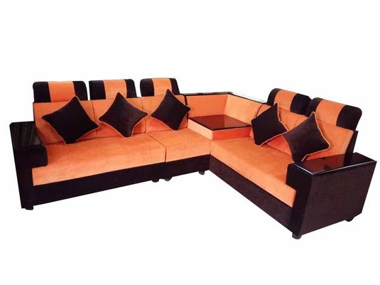 L Shape Wooden Black Modular Corner Sofa Set, Seating Capacity: 5 Seat, Size: 8 X 3 Feet