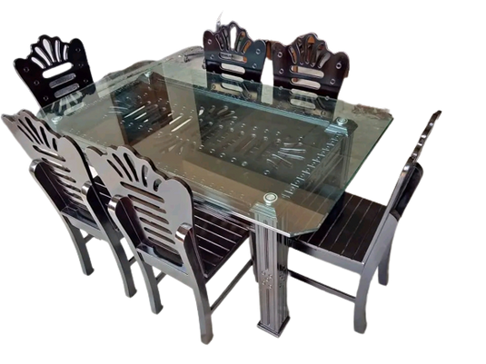 MDF 6 Chair Glass Top Dining Table. Wooden Dining table