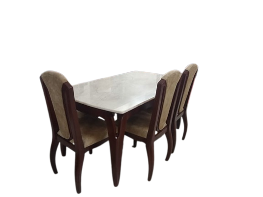 6 Chair Mahogany Wooden Marble Top Dining Table