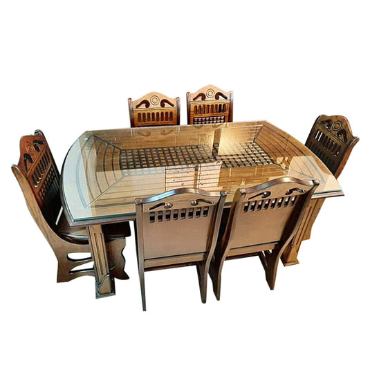 Glass Top MDF 6 Chair Dining Table. Wooden Dining table
