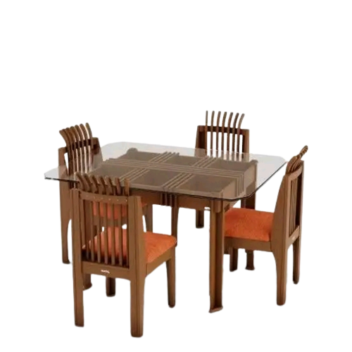 Glass Top 4 Chair Mehgony Wooden Dining Table. Victoria Design Dining Table.