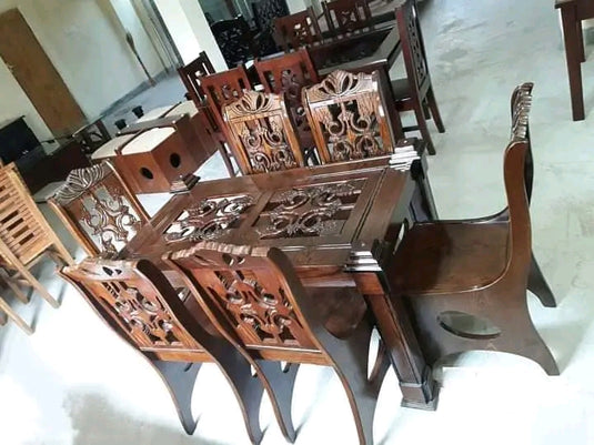6 Chair MDF Wooden  Glass top Dining Table 5ft*3ft.