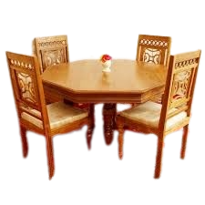 4 Chair Mahogany Wooden Marble Top Dining Table