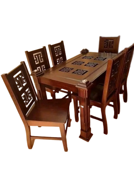 Glass Top MDF Dining Table/ 6 Chair Wooden Dining table